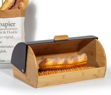 Zedelmaier Brotkasten Brotaufbewahrungsbox aus Metall Holz groß, (Set), Brotkorb mit Deckel und Brotbeutel