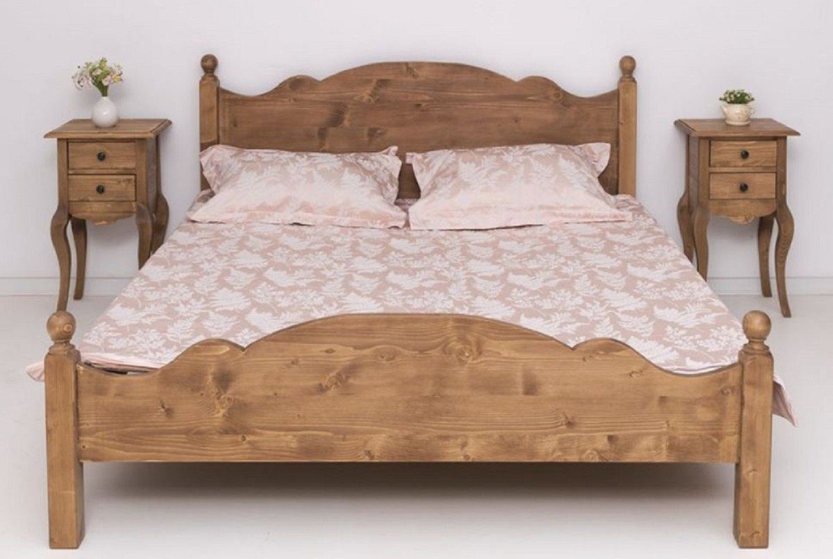 Casa Padrino Bett Casa Padrino Landhausstil Massivholz Schlafzimmer Set Braun - 1 Landhausstil Doppelbett & 2 Landhausstil Nachttische - Massivholz Schlafzimmer Möbel - Schlafzimmer Möbel im Landhausstil
