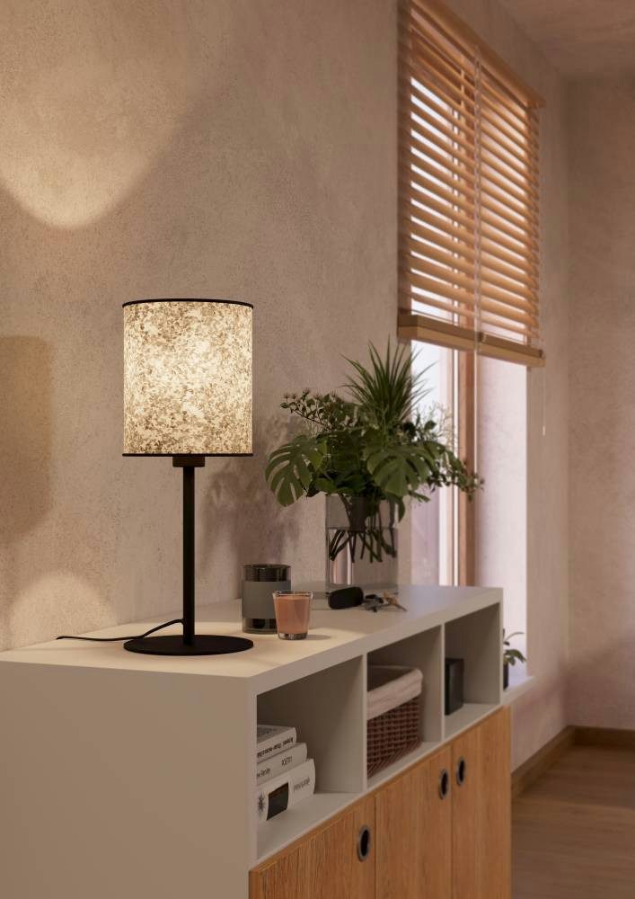 EGLO Tischleuchte BUTTERBURN Tischlampe, Stahl und Textil, Nachttischlampe, E27, Lampe, Ein-/Ausschalter, ohne Leuchtmittel, BUTTERBURN, Schwarz, Grün, Beige, H47,5 x Ø18 cm, IP20