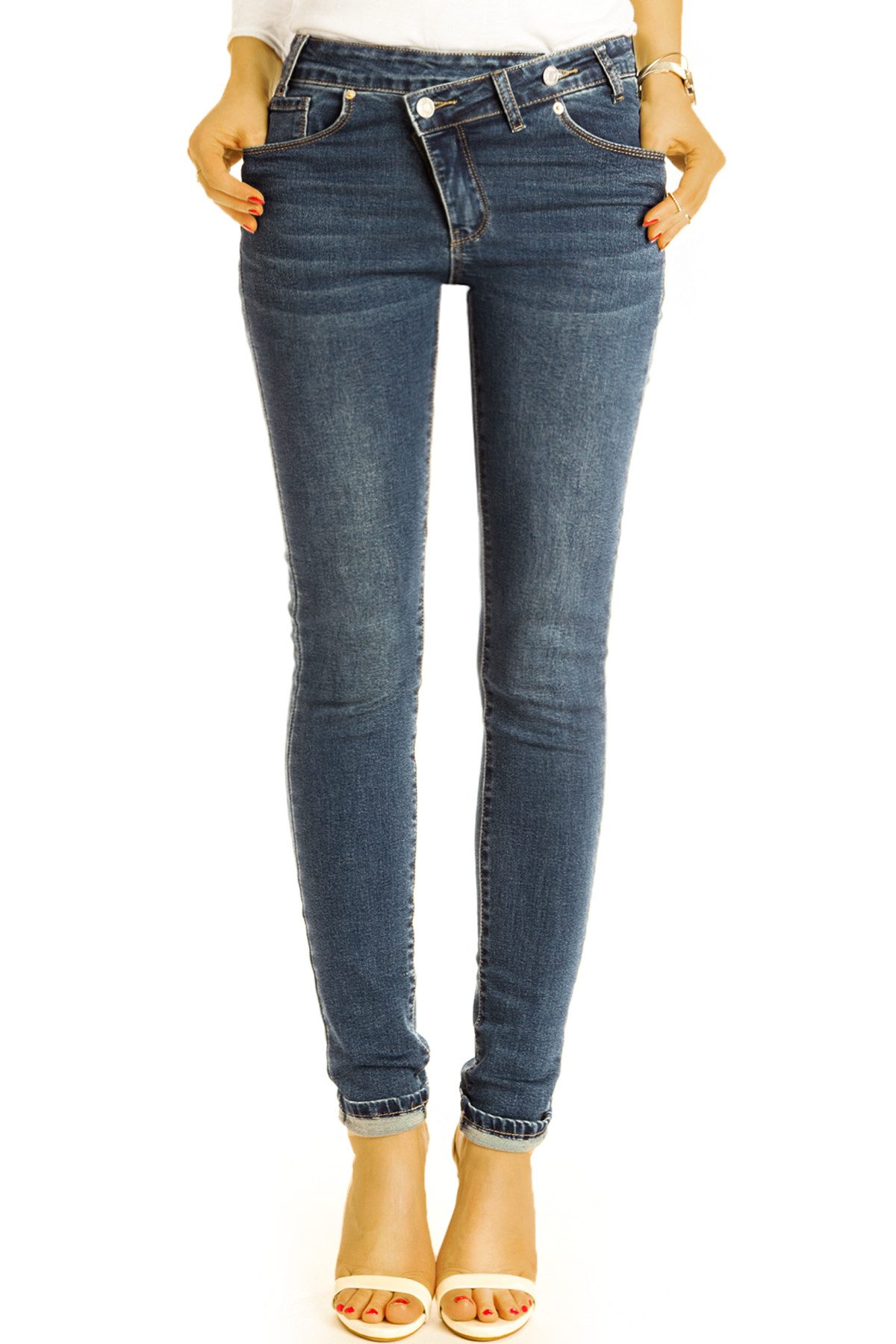 be styled Skinny-fit-Jeans Hüftjeans Skinny Jeans stretchige Röhrenjeanshose - Damen - j37k asymmetrischer Reißverschluss