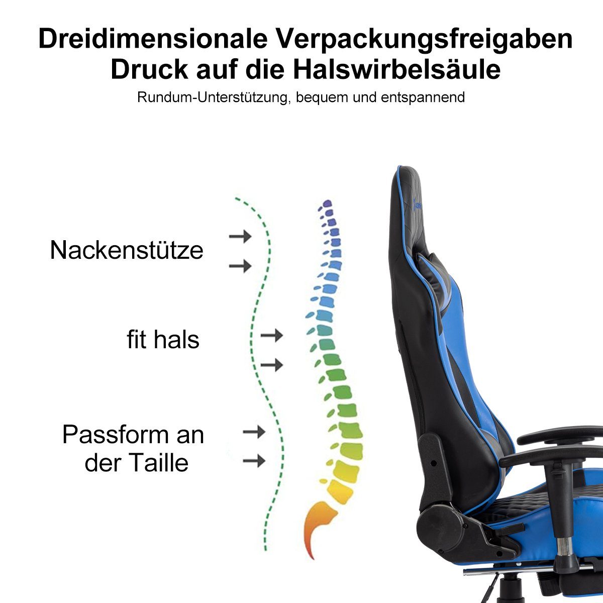blau IKIDO Mit Pedal-Gaming-Stuhl Gaming-Stuhl und Gamingstuhl), (Professioneller Wippmechanismus Eingebauter Fußstütze, Beinauflage