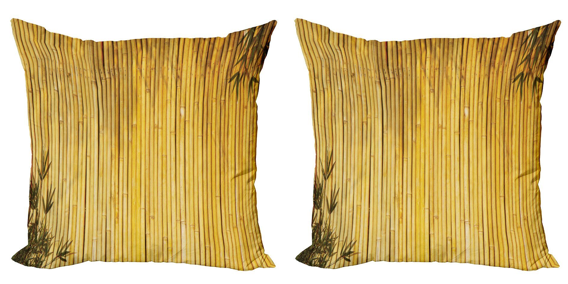 Kissenbezüge Modern Accent Doppelseitiger Digitaldruck, Abakuhaus (2 Stück), Gelb Natur Holz Blätter Vorbauten | Kissenbezüge