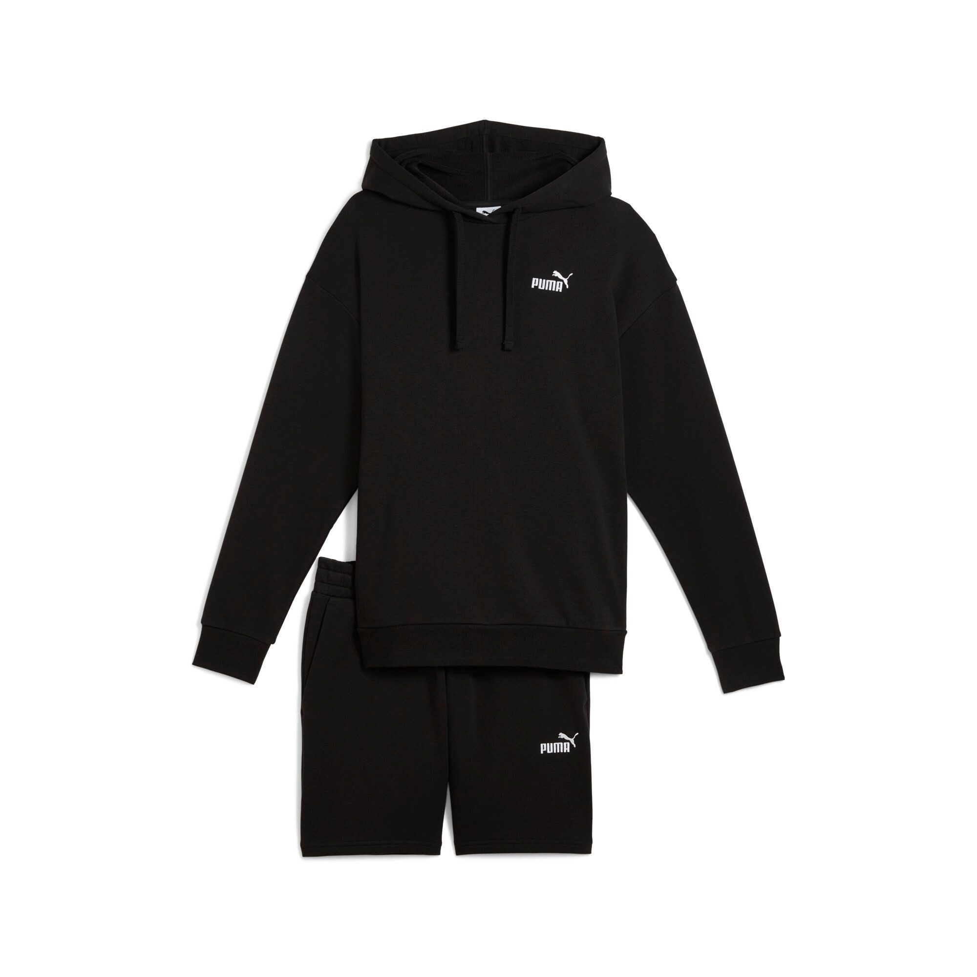 PUMA Trainingsanzug SHORT HOODED RELAXED SWEAT SUIT 7" TR OP (2-tlg), mit verstellbarer Kapuze, mit Seitennahttaschen, entspannte Passform