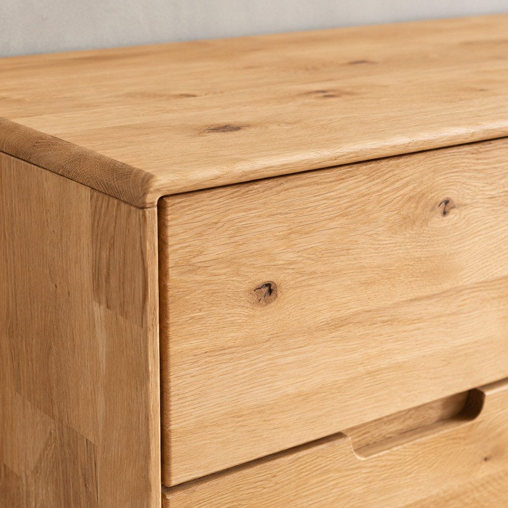 Lomadox Kommode WISLA-69, Massiv Wildeiche geölt, 149 cm, Griffeinfräsung, Softclose, montiert