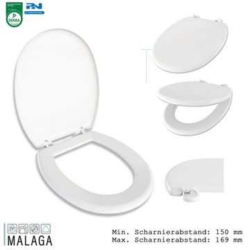 Sanit-Plast WC-Sitz MALAGA WC BRILLE WC SITZ KLOBRILLE KLO DECKEL Antibakteriell Weiß (DEKRA zertifiziert, D - Form), Scharnierabstand: min: 150, max:169