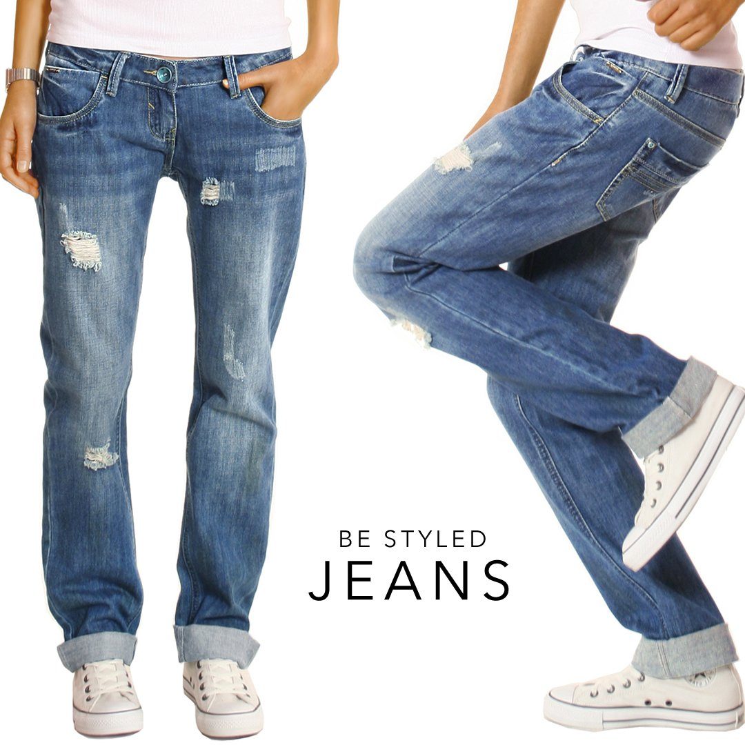 be styled Boyfriend-Jeans lockere Damen Hüftjeans Hosen destroyed relaxed Fit - j1z 5-pocket