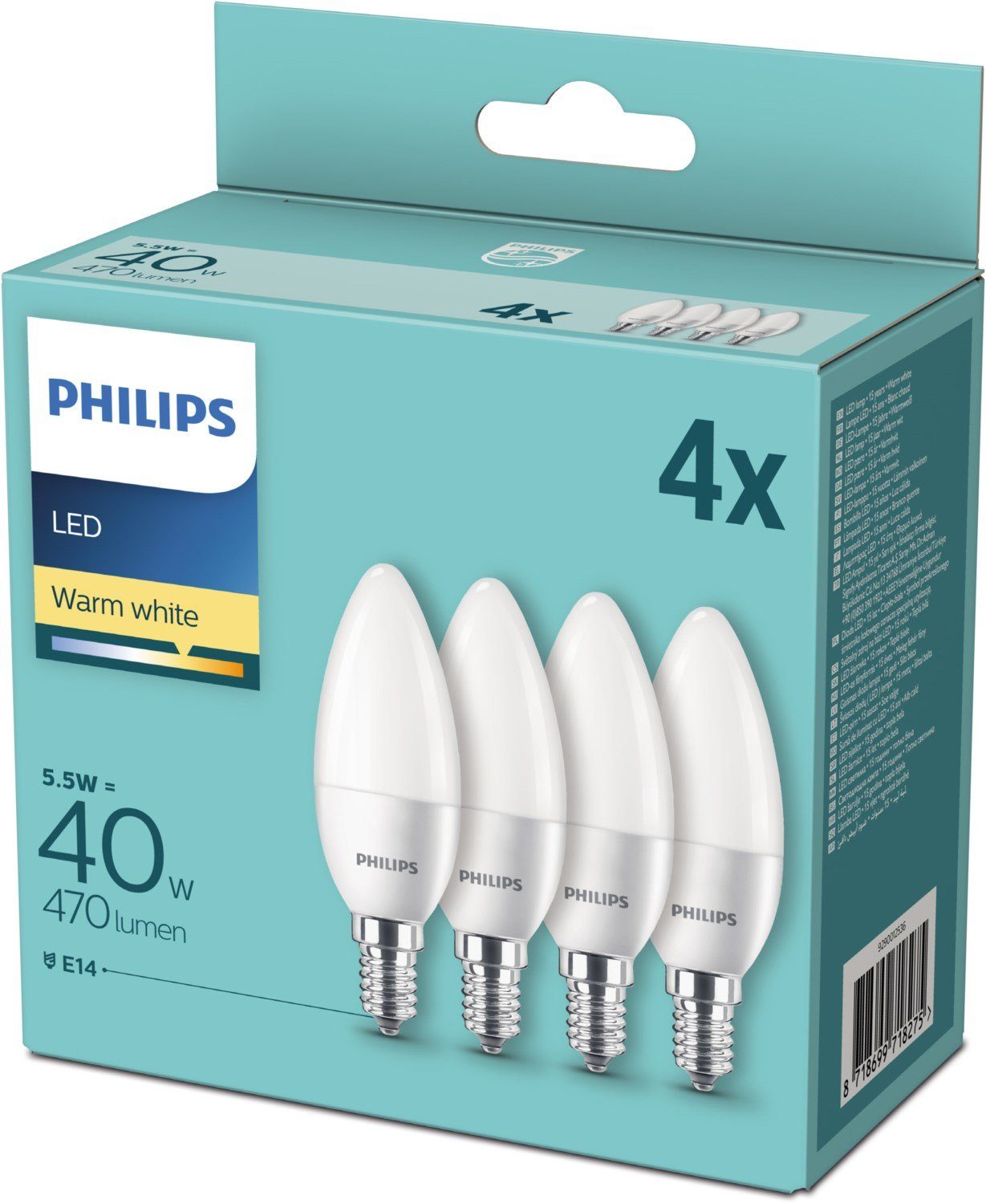 LED-Lampe Philips B35 Classic LED-Leuchtmittel 4er - - LED warmweiß Pack
