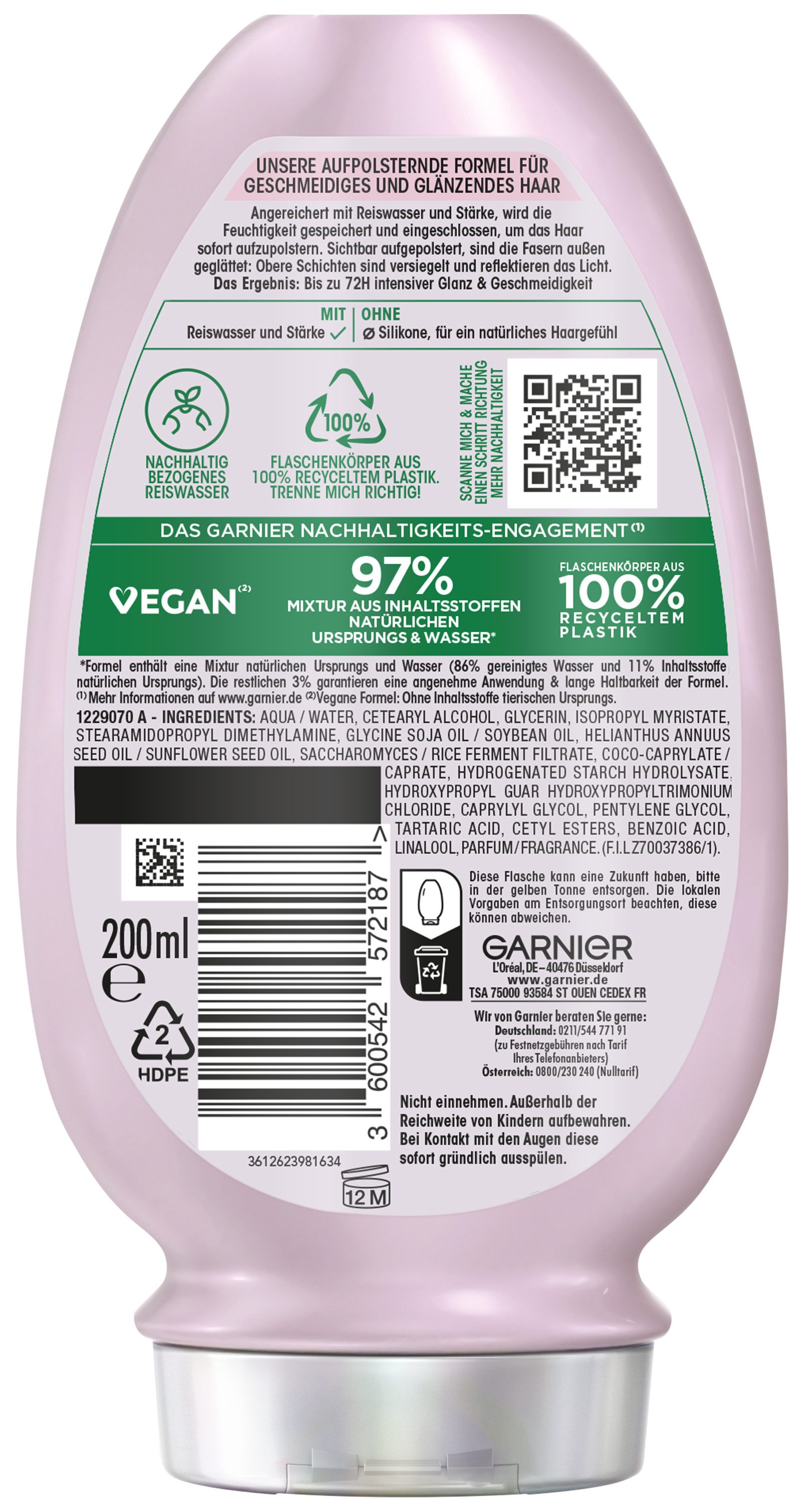 GARNIER Haarspülung Garnier Wahre Schätze Reiswasser Ritual Spülung (6er Packung), Packung, 6-tlg., mit Reiswasser und Stärke, ohne Silikone, vegane Haarspülung