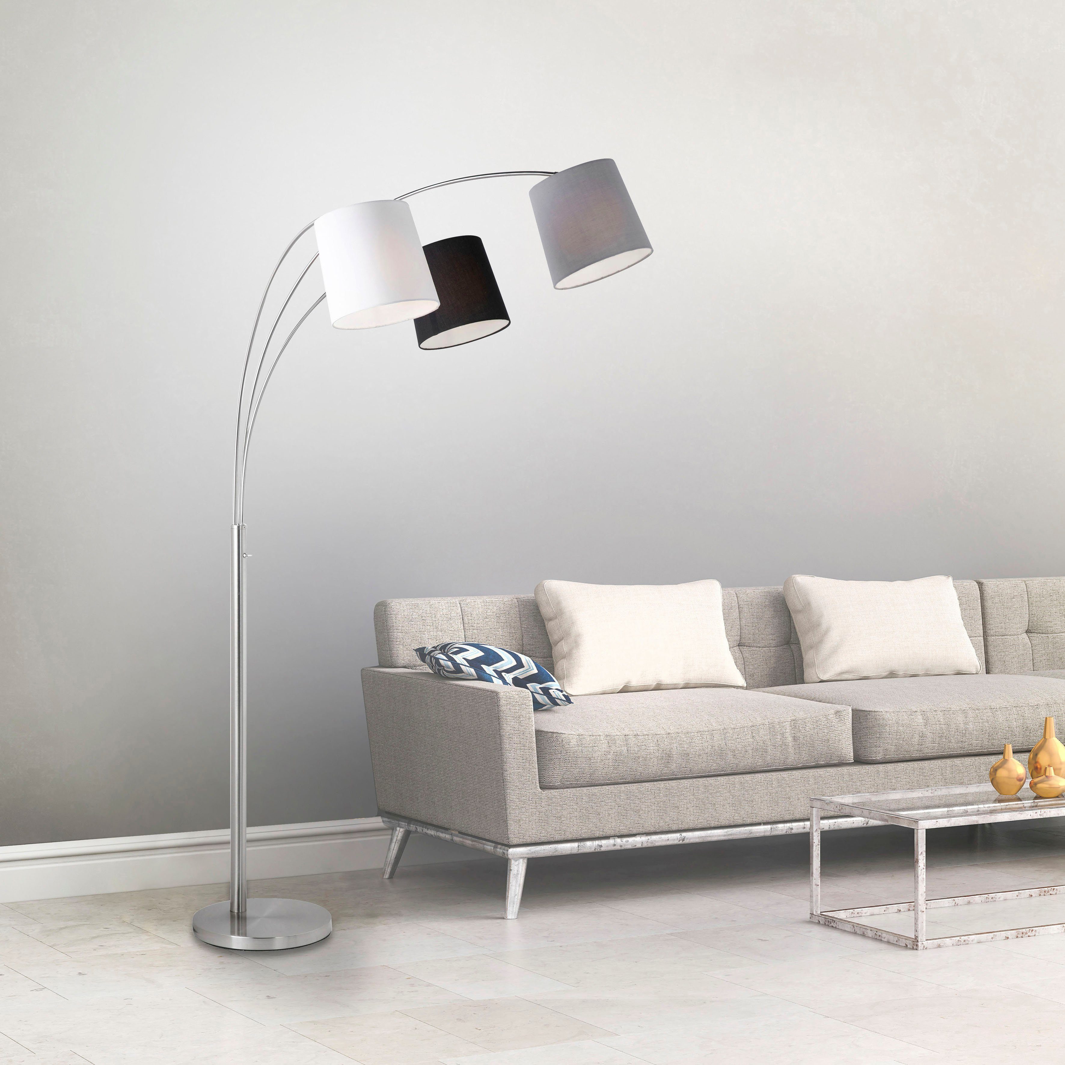 JUST LIGHT Stehlampe LED Stehlampe MELVIN Stoffschirme, Mit drei unterschiedlich farbigen Lampenschirmen