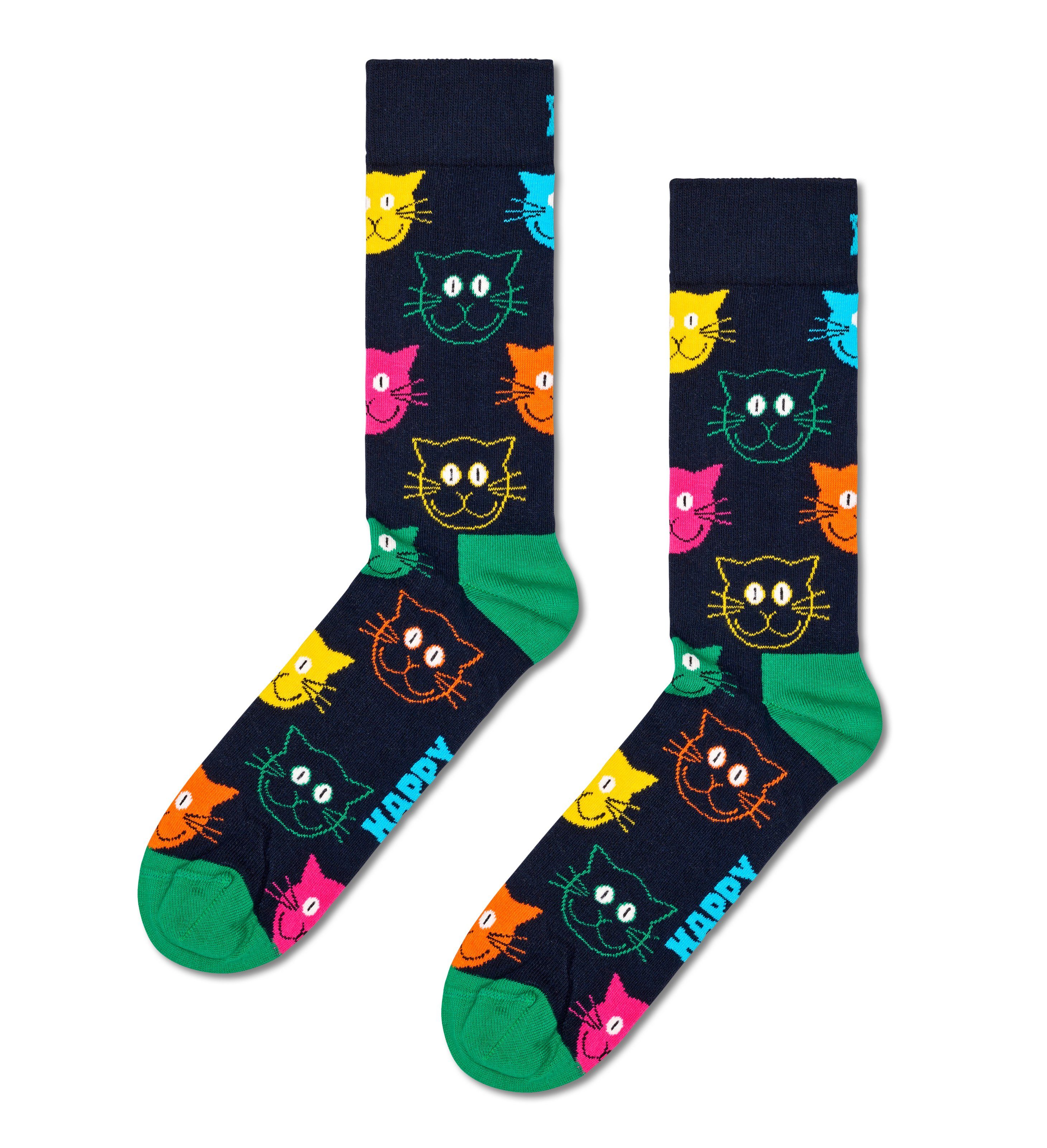 Happy Socks Gift 3-Paar) Socken Set (Packung, Cat 2 Mixed Mixed Socks Cat Katzen-Motive 3-Pack