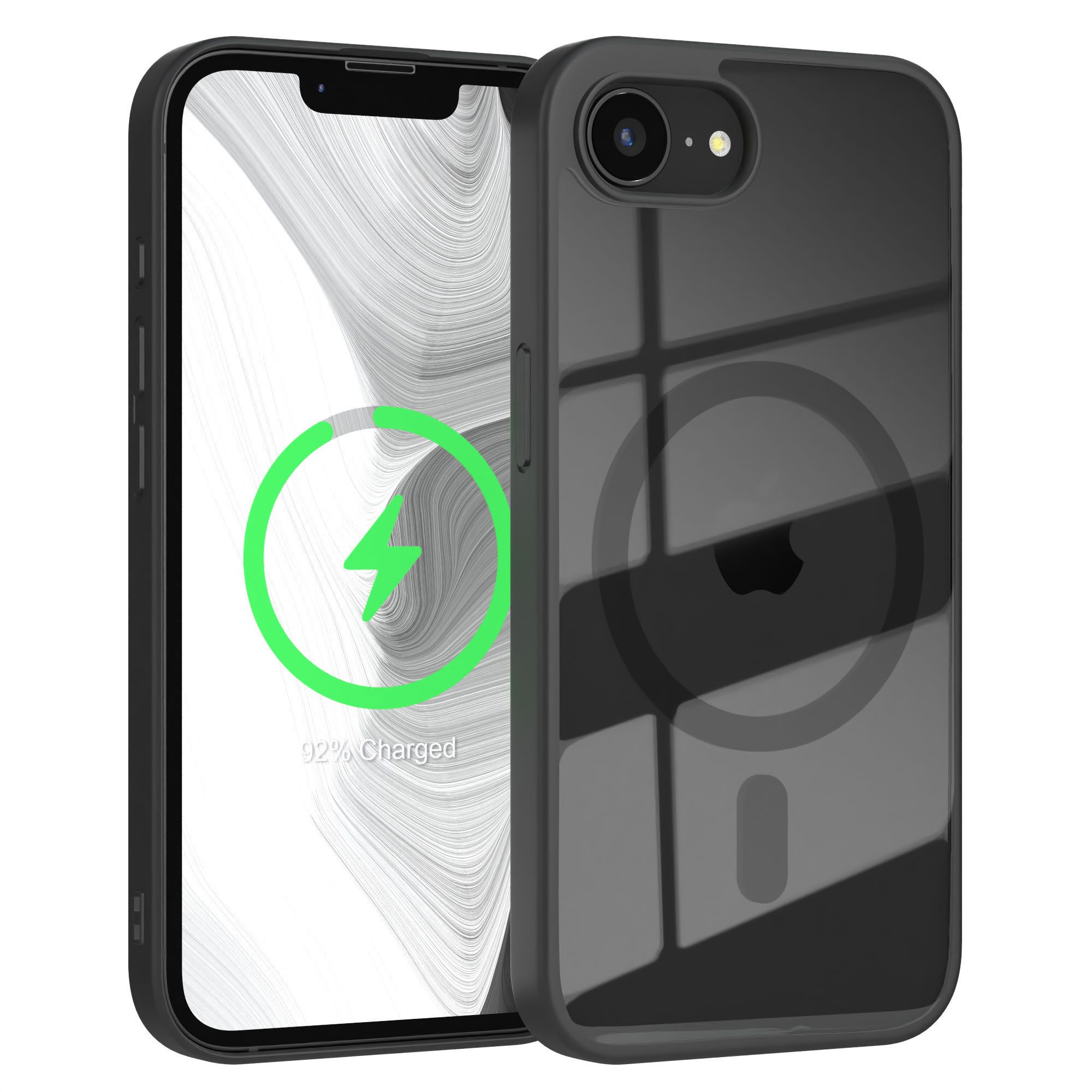 EAZY CASE Handyhülle Transparente Hülle mit MagSafe für iPhone 16e 6,1 Zoll, Qi Charging kompatibel, Silicon Case, Slimcover Displayschutz, Schwarz
