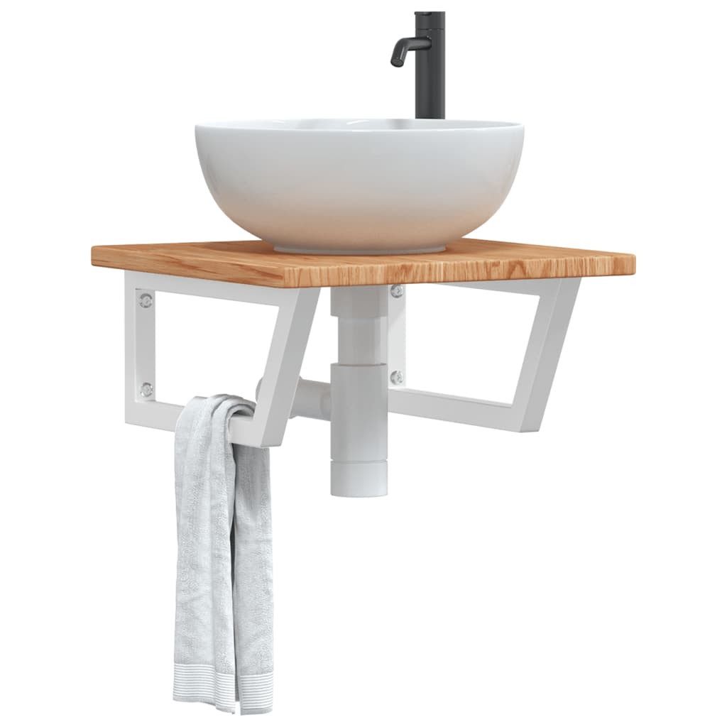 furnicato Waschtisch Waschtischplatte mit Halterung Stahl und Massivholz Eiche (1-St), Schwebendes Badregal mit Trapezform und Ablage für das Badezimmer