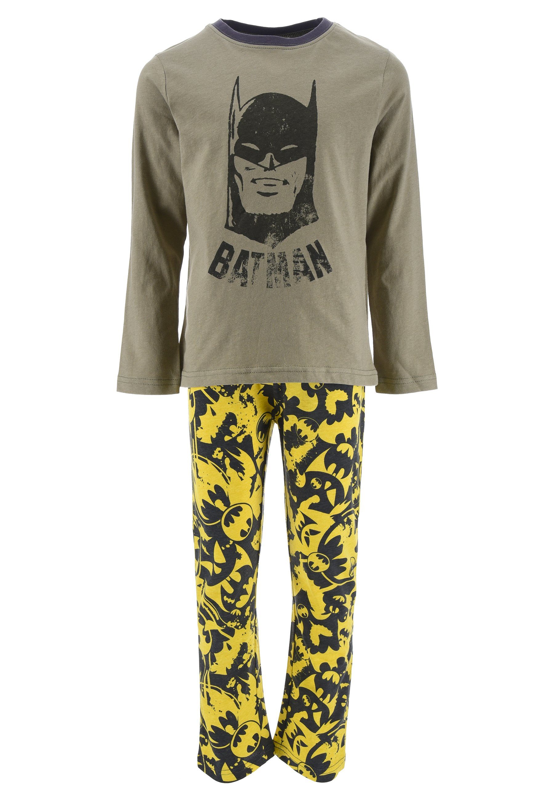 Schlafanzug (2 Kinder langarm Jungen Nachtwäsche Batman Olivgrün tlg) Pyjama
