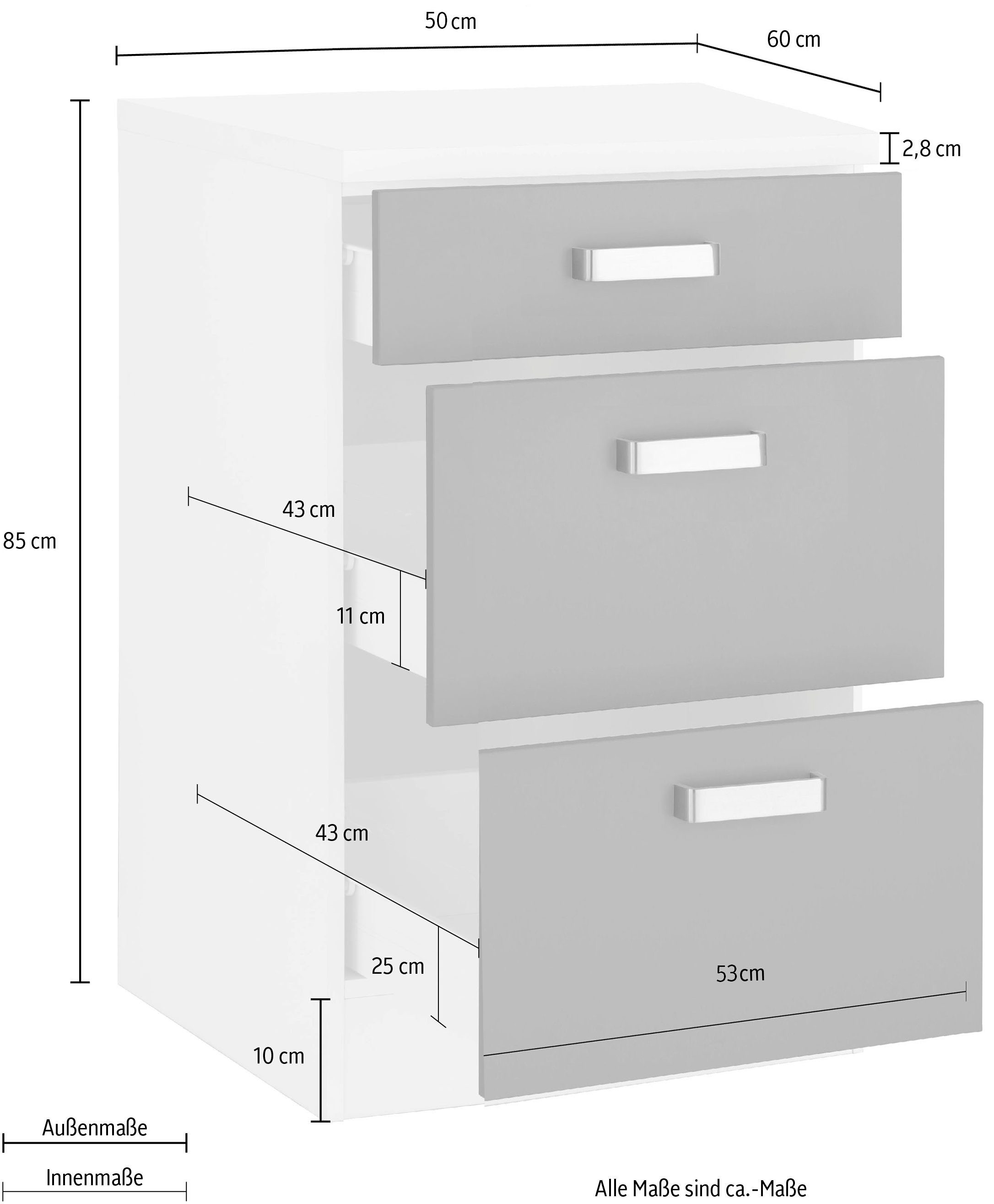 wiho Küchen Unterschrank anthrazit/weiß großen cm mit Husum breit, Auszügen 2 50