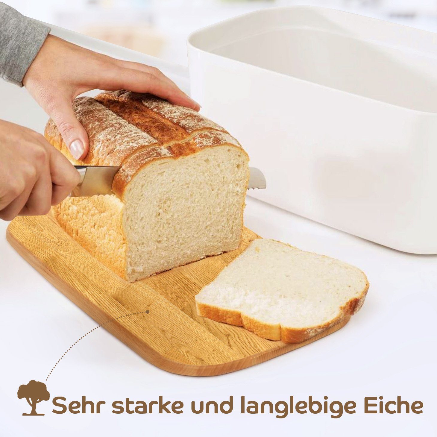 Brotbox, mit BPA-frei, europäische Schneidebrett Produktion 2in1 aus KONZEPT Brotkasten Weiß Holz Groß, Brotkasten