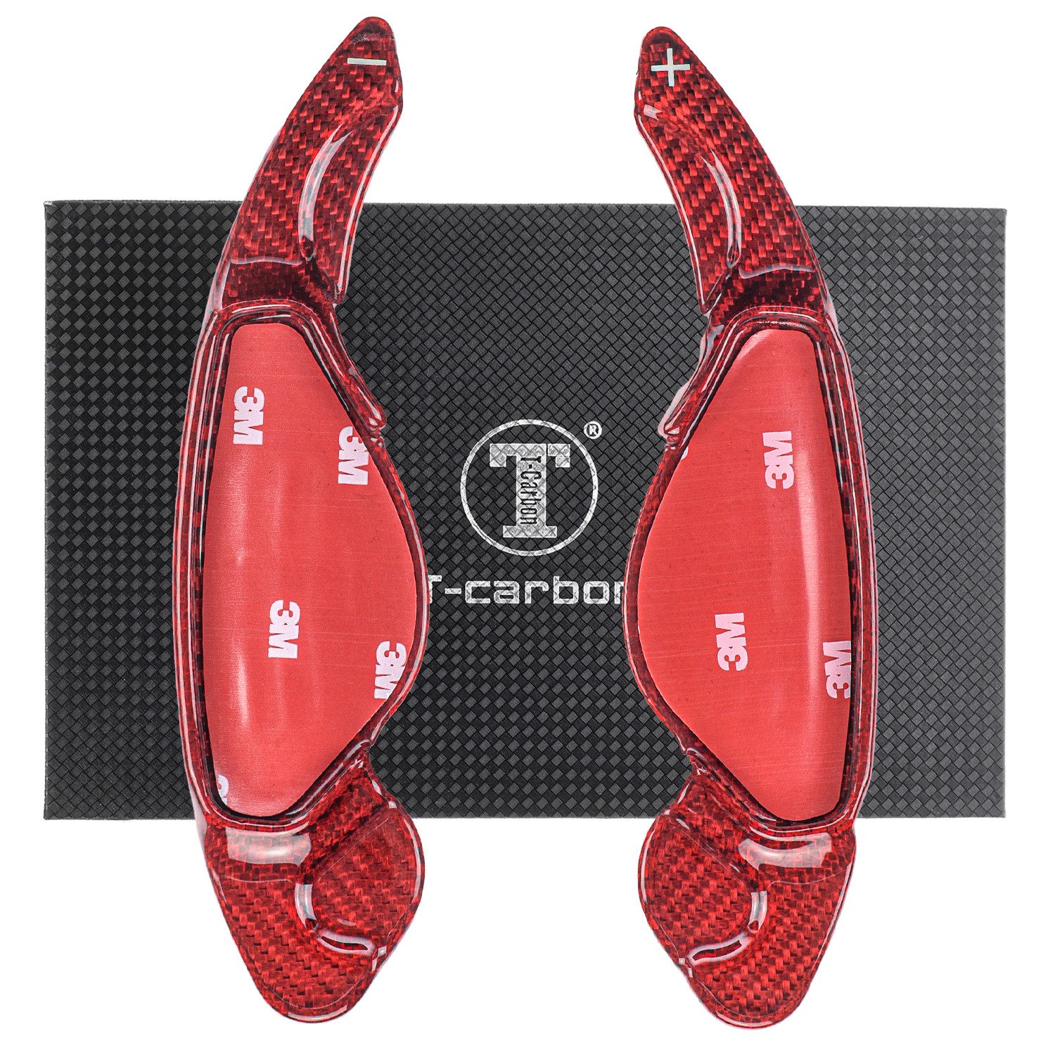 T-Carbon Lenkeradapter Auto Lenkrad Schaltwippen Paddel Aufsatz Echt Carbon ROT, (2-tlg., für Jaguar F-Pace X761 16-25 F-Type 13-24)