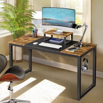 Yaheetech Schreibtisch, mit Monitorständer & Kopfhörer Halter, aus Holz