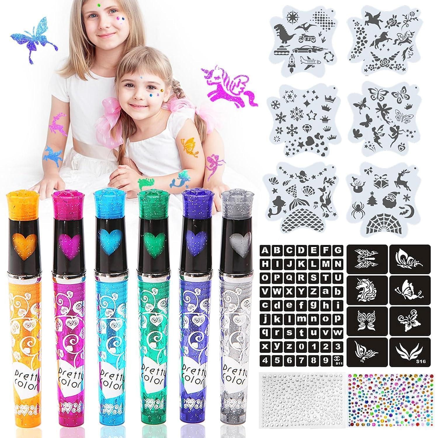 LuxusKollektion Kindertattoo Tattoo Stifte Kinder 6er Glitzer Schablonen Gesicht F