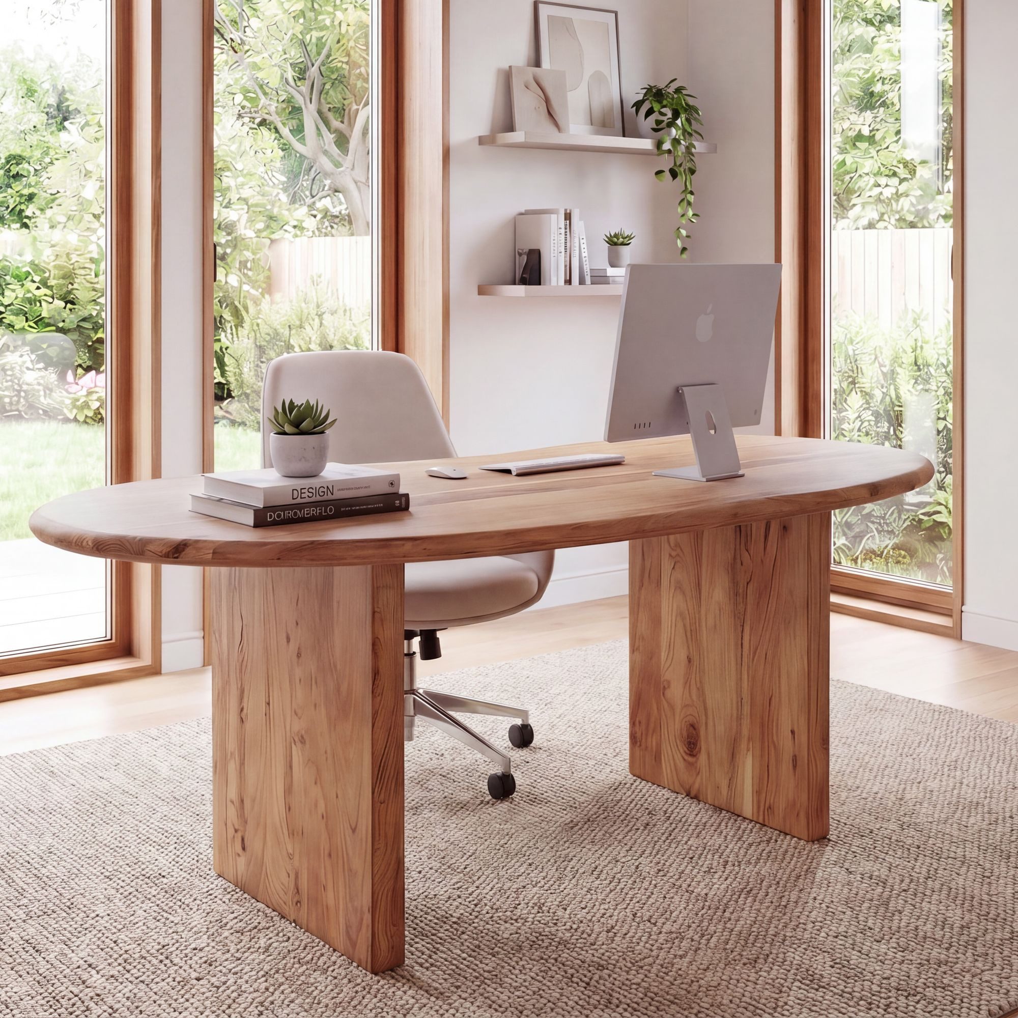 Wohnling Schreibtisch WL7.840 Schreibtisch 180 cm Massivholz Bürotisch Nierenform Groß (180x90x76 cm Akazie Massivholz, Holztisch Retro), Computertisch Home Office, Bürotisch Nierenform