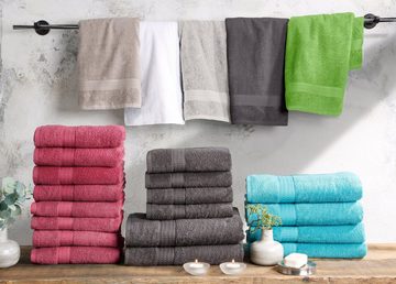 my home Handtuch Set »Juna« (Set, 6-tlg), Handtuchset mit feiner Struktur-Bordüre, weiche Handtücher in modernen Uni-Farben, Handtuch aus 100% Baumwolle