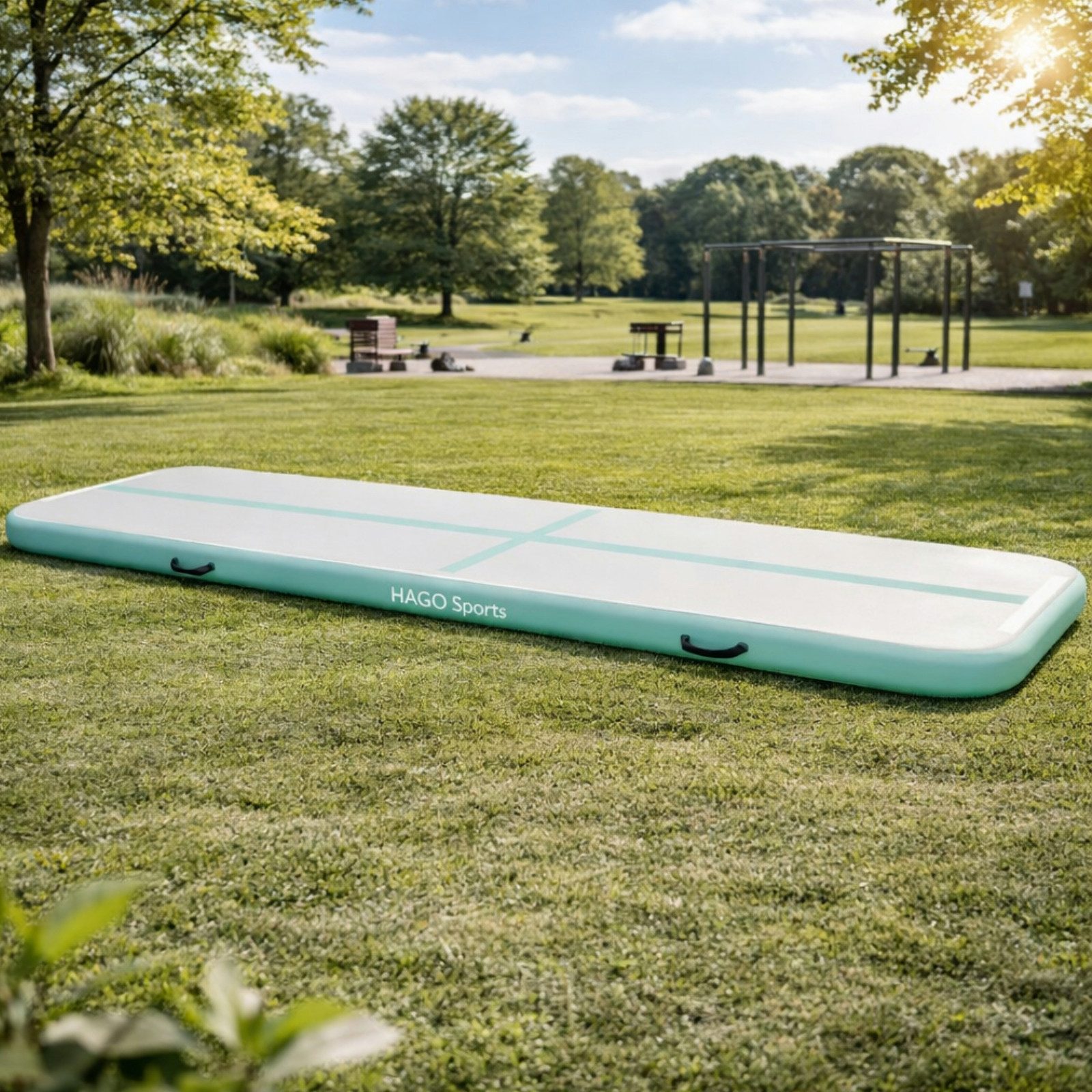 HAGO Sportmatte AirTrack Turnmatte Tumbling Gymnastikmatte Tumblingmatte aufblasbar (1-St), Rutschfest, aufblasbar, Tragegriffe