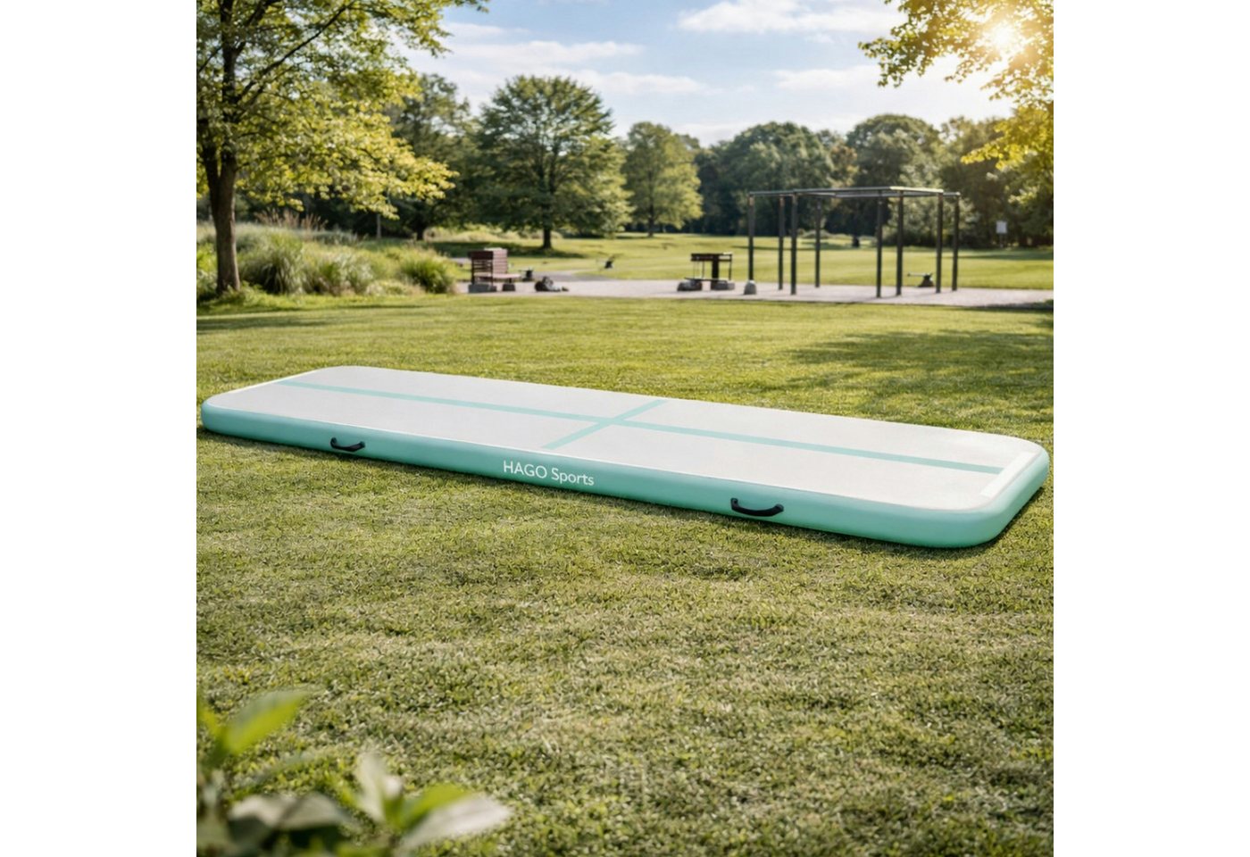 HAGO Sportmatte AirTrack Turnmatte Tumbling Gymnastikmatte Tumblingmatte aufblasbar (1-St), Rutschfest, aufblasbar, Tragegriffe