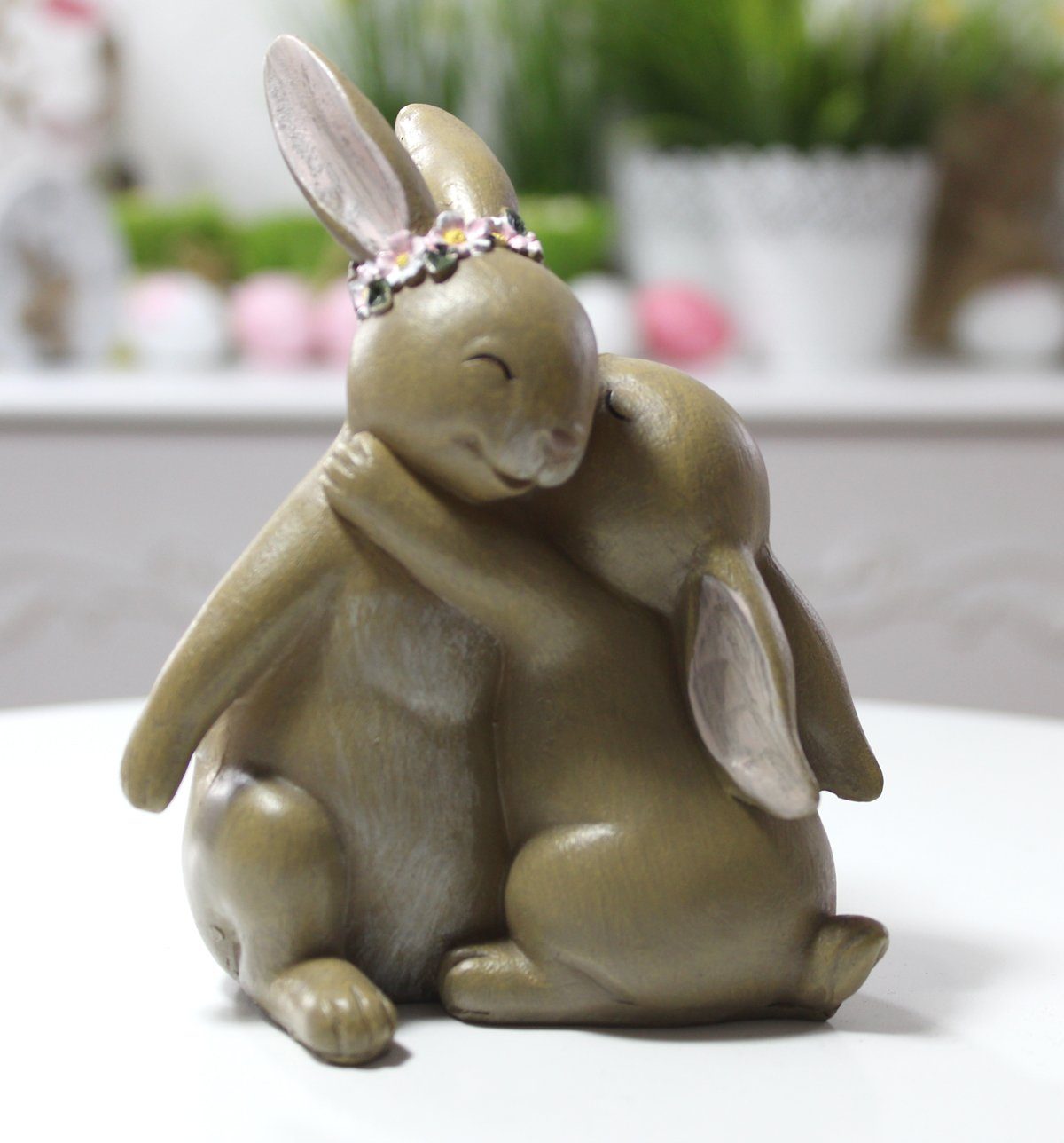 LB H&F Lilienburg Dekofigur Deko Dekoration Ostern Frühling Frühjahr Osterhase Tischdeko Figur (modern Shabby kaufen 2024 niedlich süß Geschenk Idee Osterfigur Paar Frühlingsdeko Frühjahrsdeko Osterfigur aufstellen Tischdeko Sammlerfigur, Dekofigur Hase Rosen Hasenpaar zum hinstellen aufstellen Aufsteller), Osterdeko Osterdekoration Osterschmuck MUTTER UND KIND