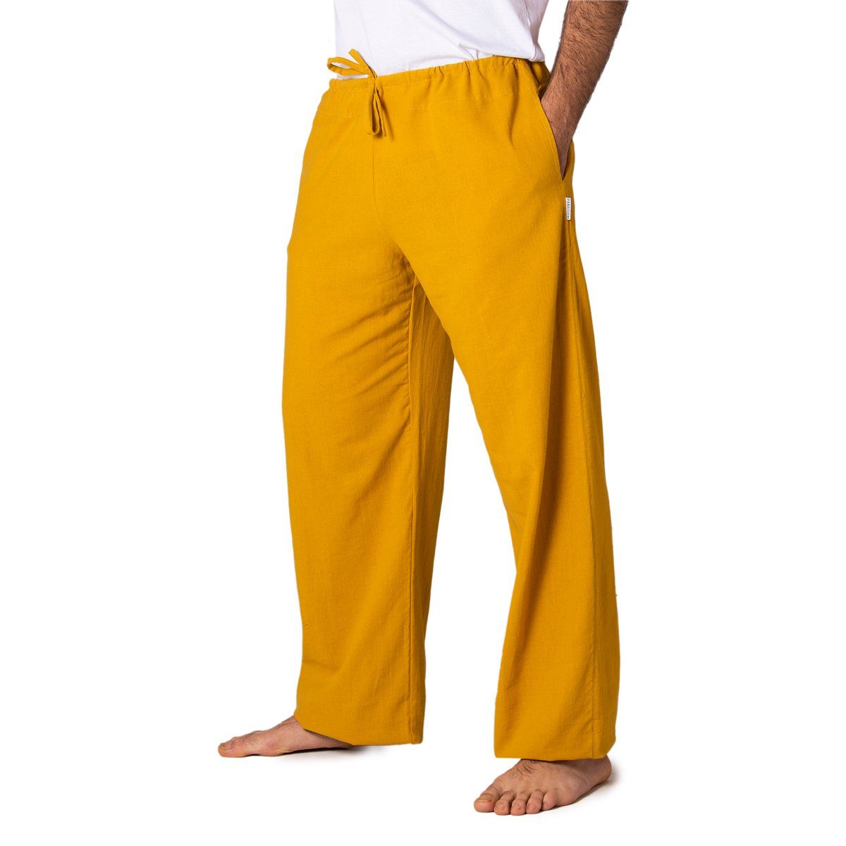 großer Relaxhose Taschen Bequeme Unisex feiner Gelb in und Damen für mit aus Freizeithose Wellnesshose Stoffhose Baumwolle Herren PANASIAM Farbauswahl