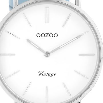 OOZOO Quarzuhr Oozoo Damen Armbanduhr hellblau Analog, (Analoguhr), Damenuhr rund, mittel (ca. 36mm) Lederarmband, Casual-Style