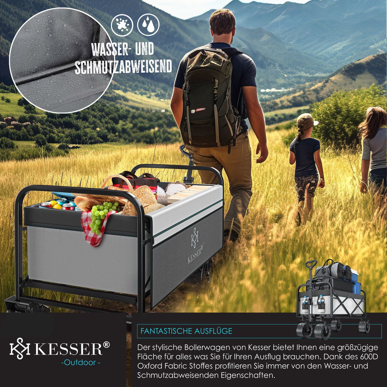 KESSER Bollerwagen, Bollerwagen faltbar Breite Reifen Handwagen Transportkarre