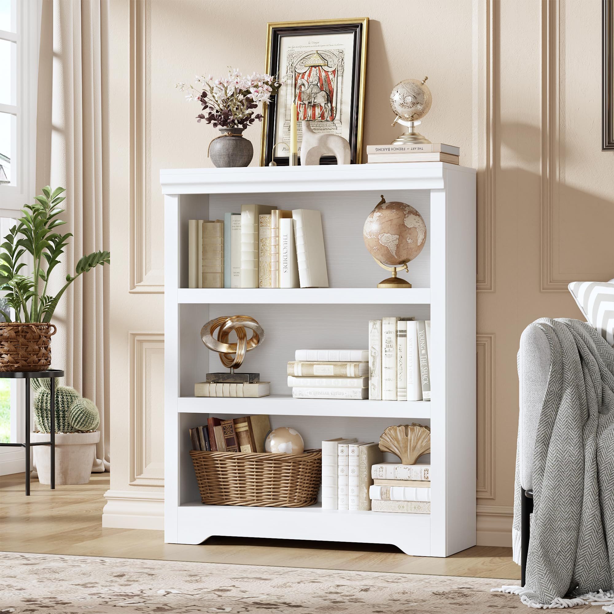 GarveeMore Bücherregal 100 Cm Hohes Bücherregal 3 Etagen Offenes Bücherregal