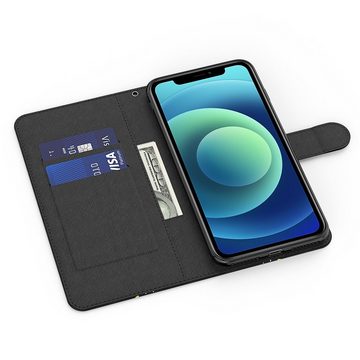 CLM-Tech Handytasche für Samsung Galaxy A35 5G Hülle Tasche aus Kunstleder Klapphülle (Wolf blau schwarz, Handyhülle Wallet Flip Case Cover Etui), Schutzhülle mit Standfunktion, Kartenfächer, und Magnetverschluss