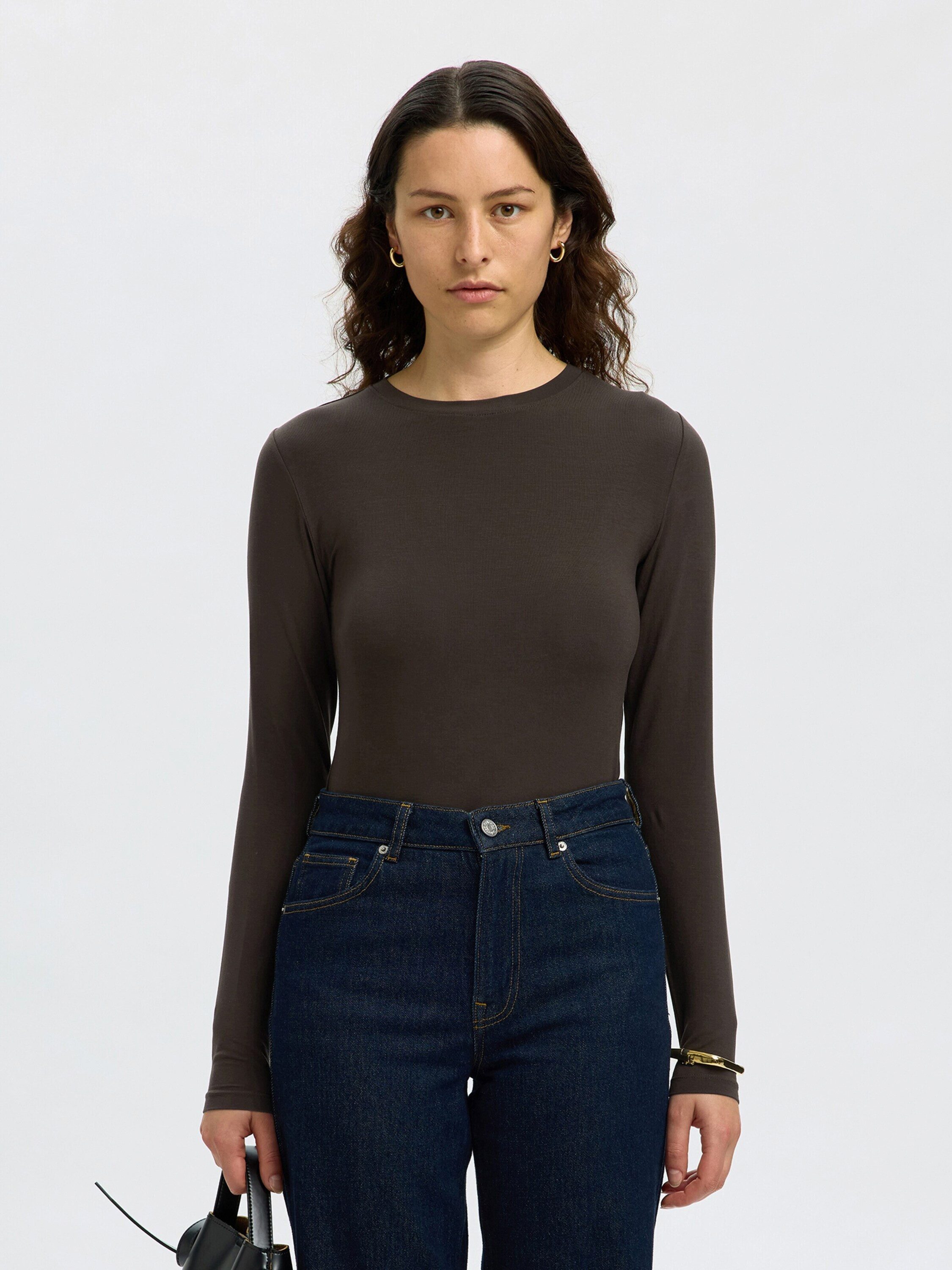Selected Langarmshirt SLFMANJA (1-tlg) Plain/ohne Details
