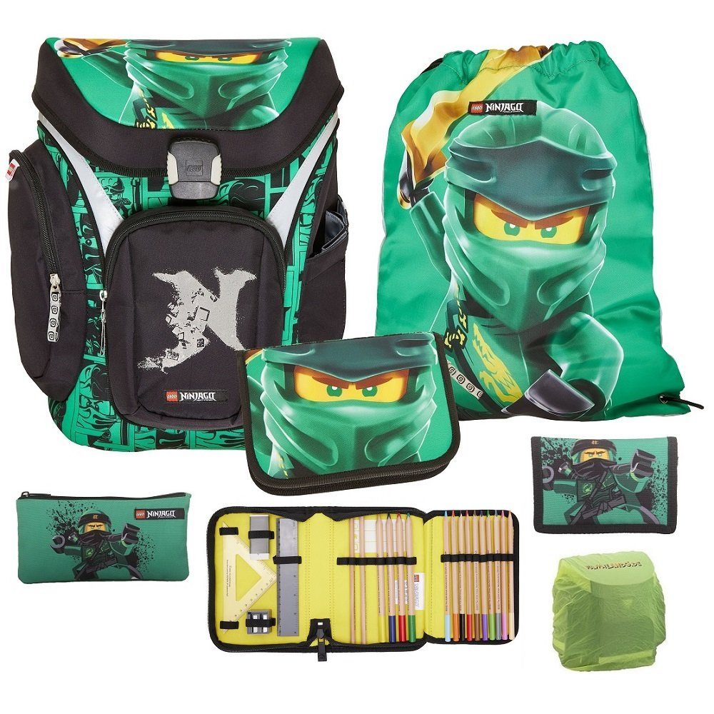 LEGO® Bags Ранцы Lego Ninjago Schultasche "Explorer" mit gefüllter Federmappe (Set, 6-tlg., mit Schlamper, Turn- & Geldbeutel), ab der 1. Klasse, Ergonomisch, 16L Volumen, wasserabweisend