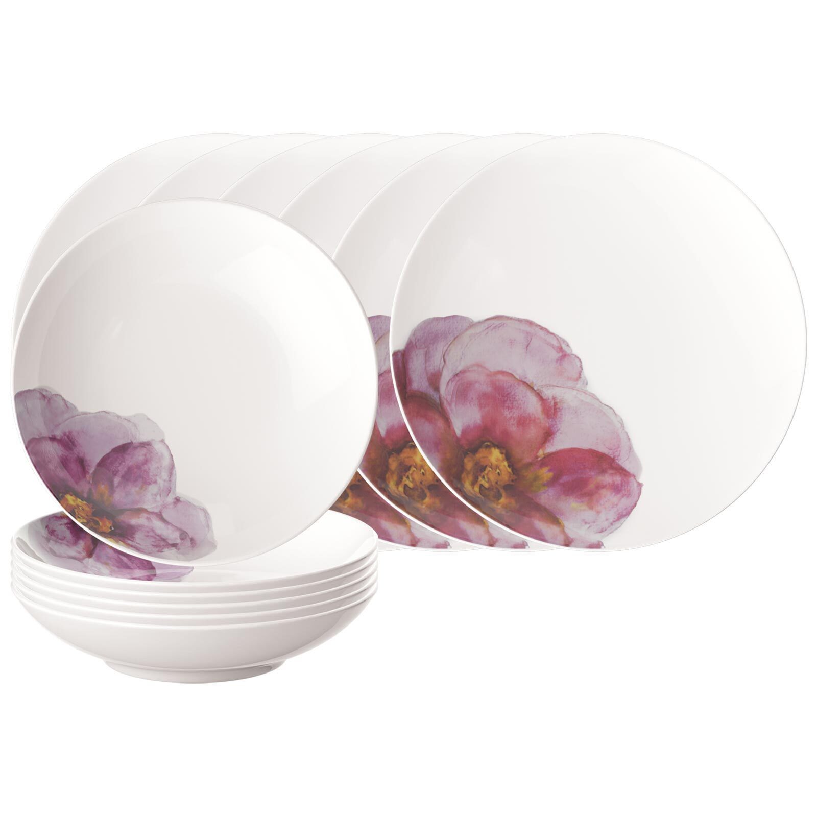 Villeroy & Boch Kombiservice Rose Garden Dinner-Set 6er Set (12-tlg), Porzellan