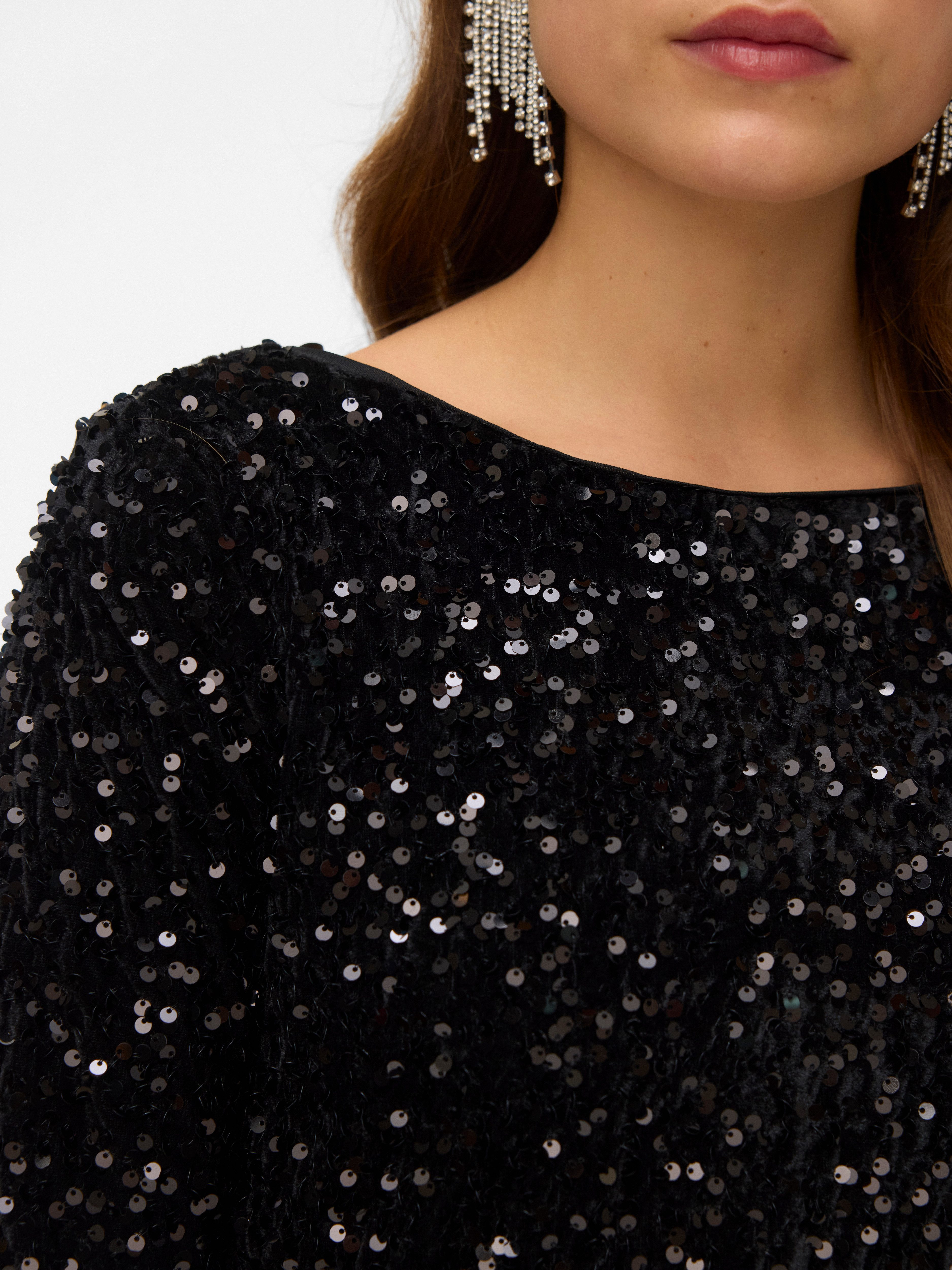 Vero Moda Midikleid VMBELLA LS SHORT SQ DRESS JRS GA Partykleid, festlich, mit Pailletten