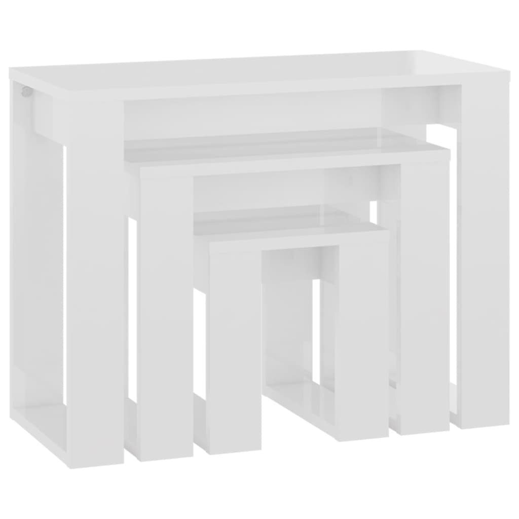 Hochglanz-Weiß Holzwerkstoff (3-St) 3-tlg. Hochglanz-Weiß Satztische vidaXL | Beistelltisch Hochglanz-Weiß