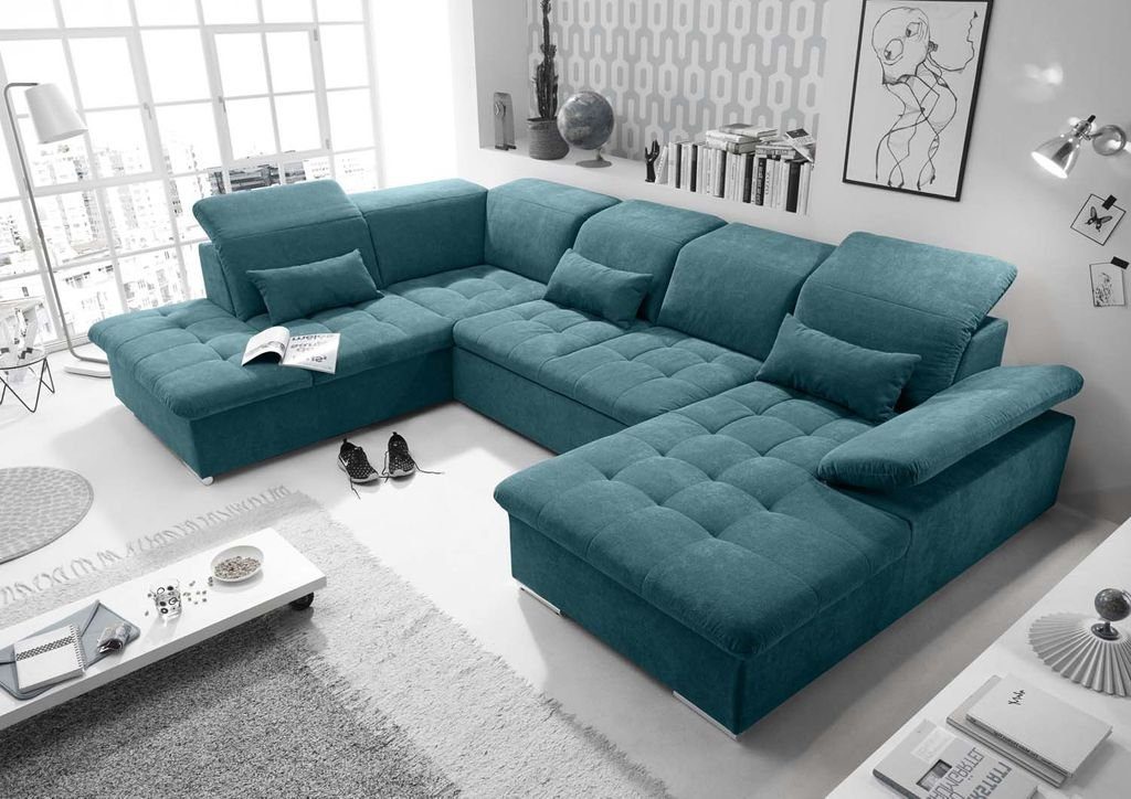 ED EXCITING DESIGN Wohnlandschaft, Wayne Wohnlandschaft 340x240 cm U-Sofa Couch Ecksofa Blau (Denim) | Wohnlandschaften