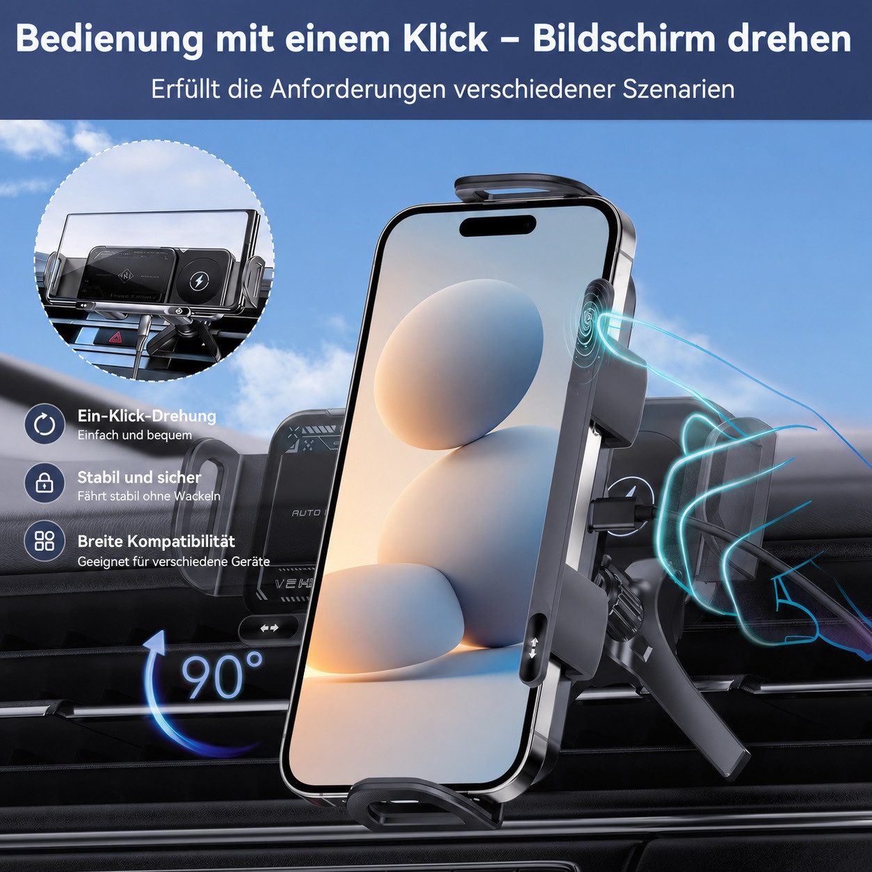 MOPUEA Smartphone-Halterung 2-in-1 Foldable Car Phone Holder & Wireless Charger, Drehbare, (15W Dual Coils Fast Charger Auto,Induktion Doppelspule Kabellose Kfz – Bild 2 von 5