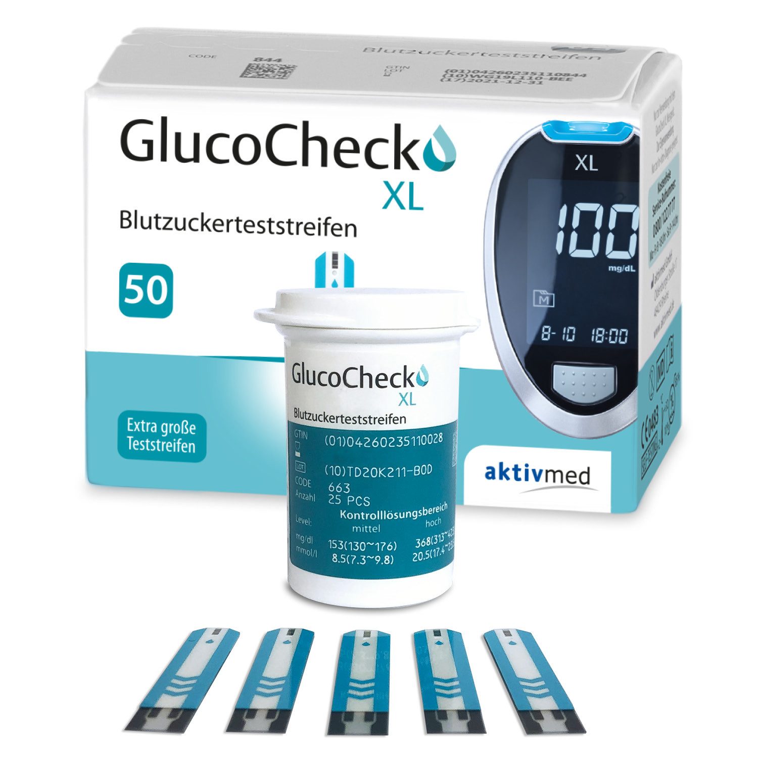 GlucoCheck Blutzucker-Teststreifen GlucoCheck XL Blutzuckerteststreifen, 50 Stück, 50-tlg.