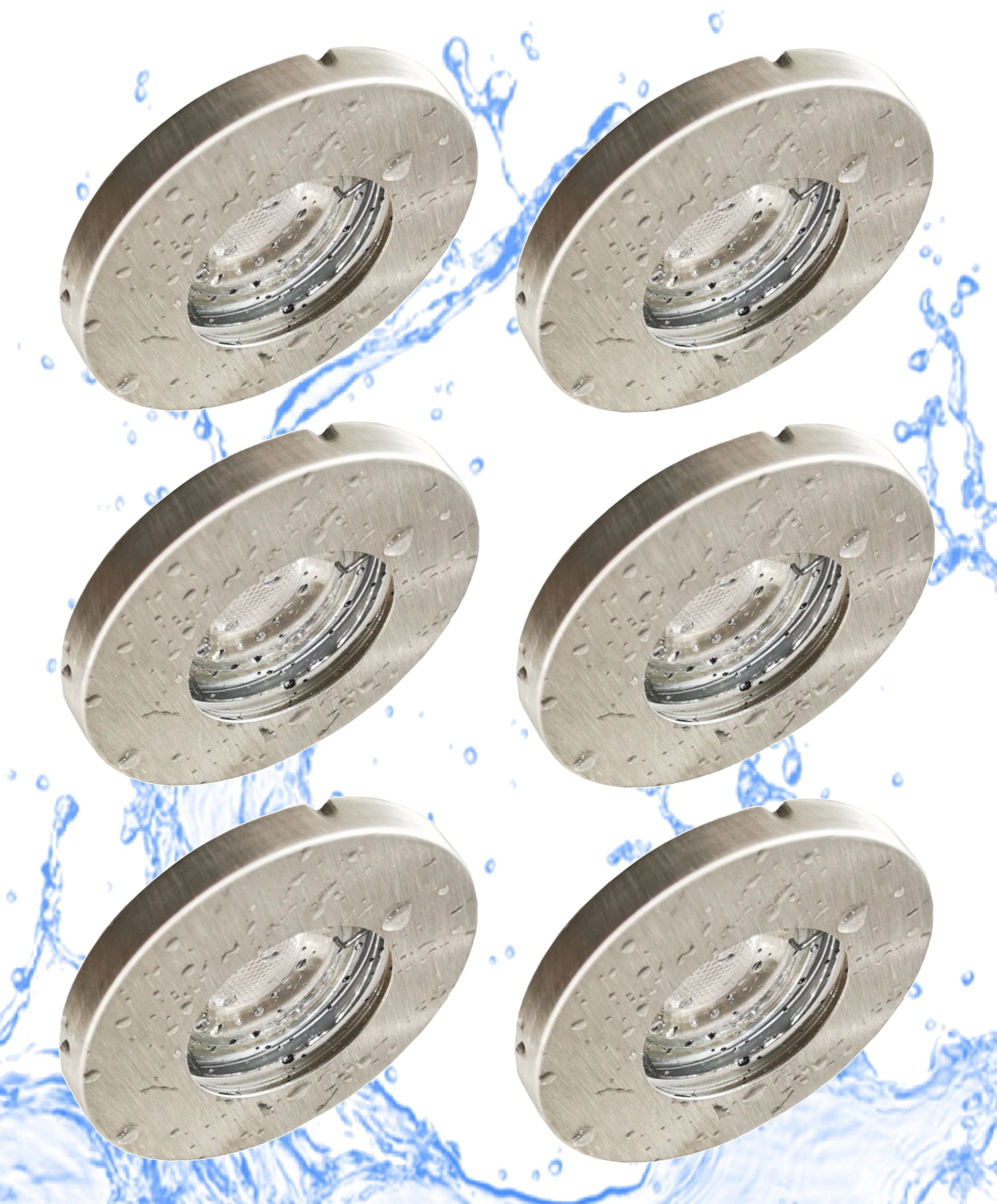 TRANGO LED Einbauleuchte, 6er Set IP65 LED Einbaustrahler ALU gebürstet 6729IP65-069G6KSDAK inkl. 6x 5 Watt 3-Stufen dimmbar GU10 LED Leuchtmittel 6000K kaltweiss Bad Einbauleuchte, Außen Einbauspot, Deckenleuchte, Deckenspots