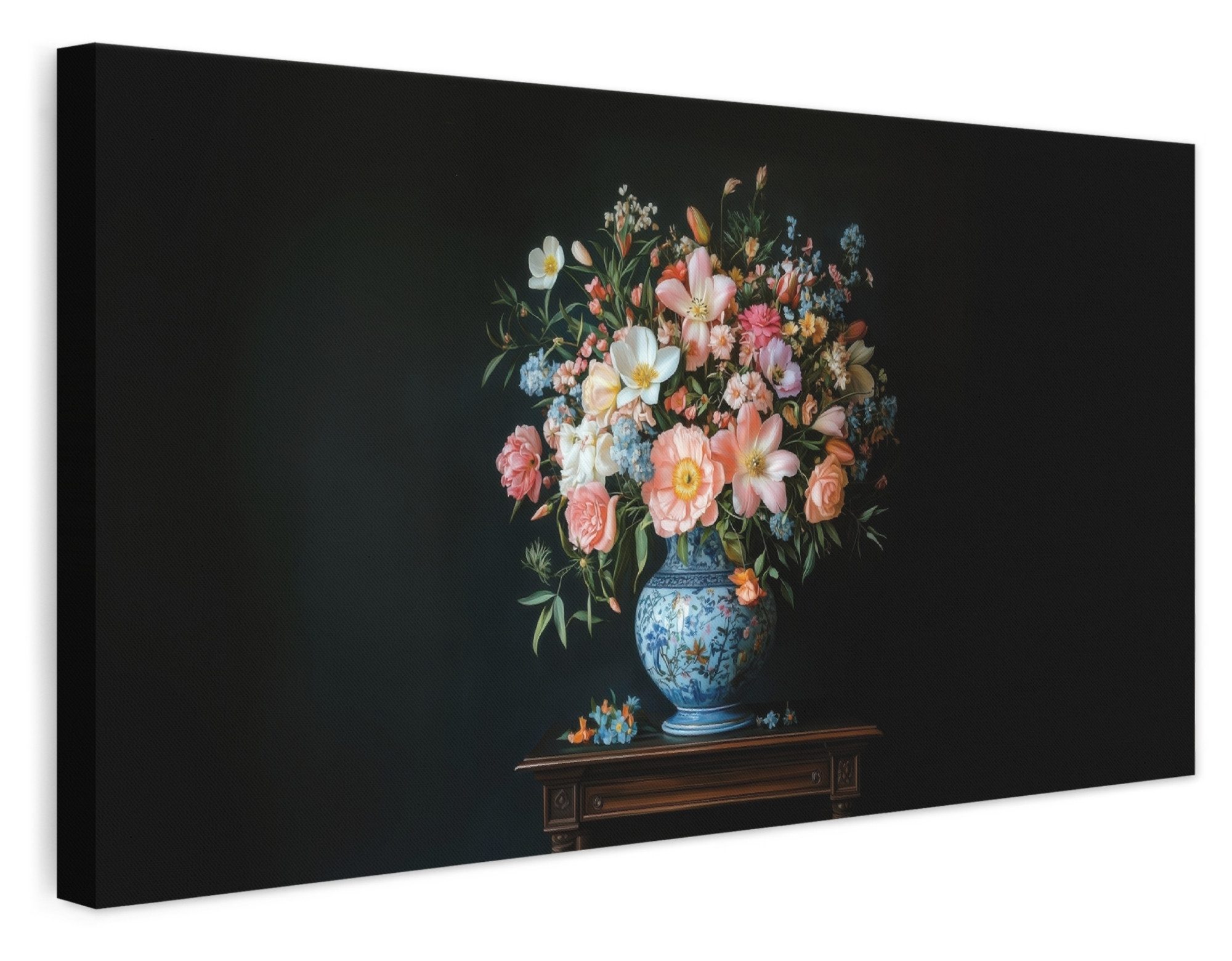 OneMillionCanvasses® Leinwandbild Panorama Rosa - Blumen - Vase - Farben, Fotodruck (1 St), Wandbild, Deko Schlafzimmer Wohnzimmer Flur 40x20 cm