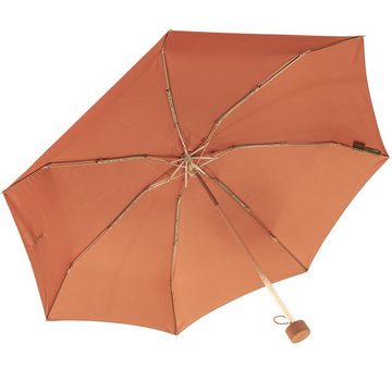 bisetti Taschenregenschirm Damen-Regenschirm, klein, stabil und kompakt, braun, mit goldenem Aufdruck auf dem Schließband