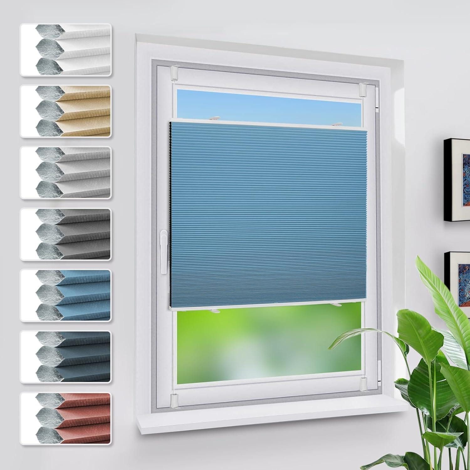 LuxusKollektion Wabenplissee Verdunklungsplissee Wabenplissee Weiß-himmelblau B60 x H130 cm
