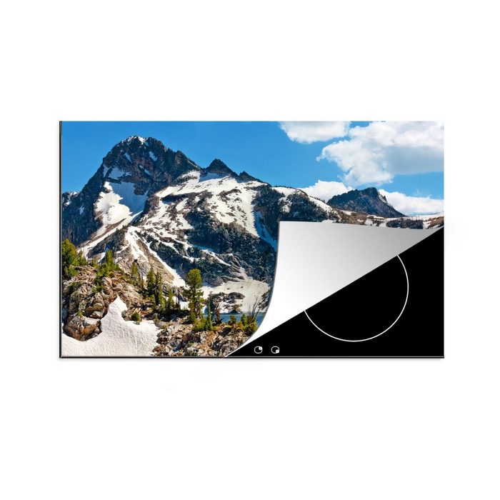 MuchoWow Herdblende-/Abdeckplatte Schneebedeckte Berge Sawtooth Lake Vinyl (1 tlg) Ceranfeldabdeckung für die küche Induktionsmatte