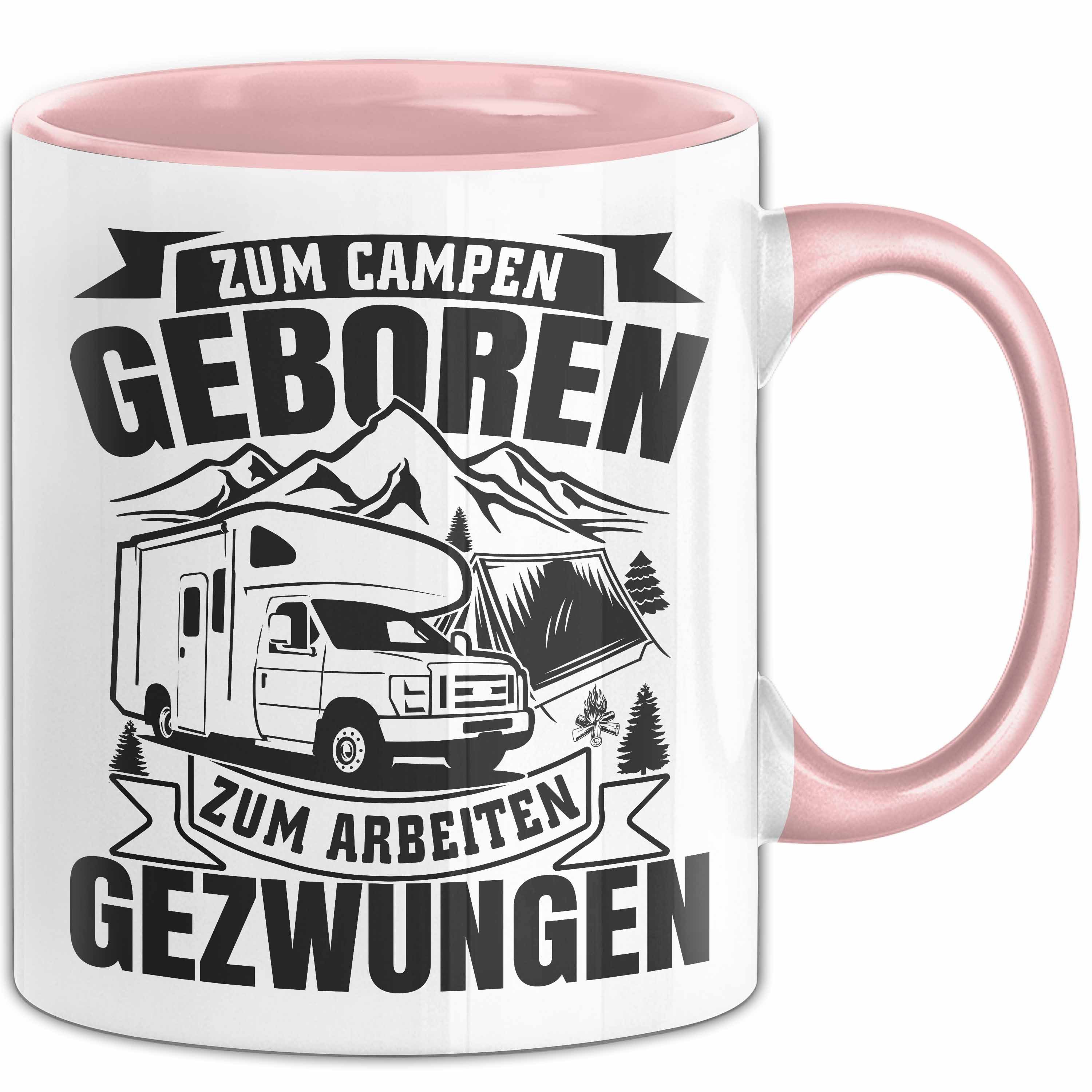 Trendation Tasse Wohnmobil Tasse Geschenk Zum Campen Geboren Arbeiten Gezwungen Camping