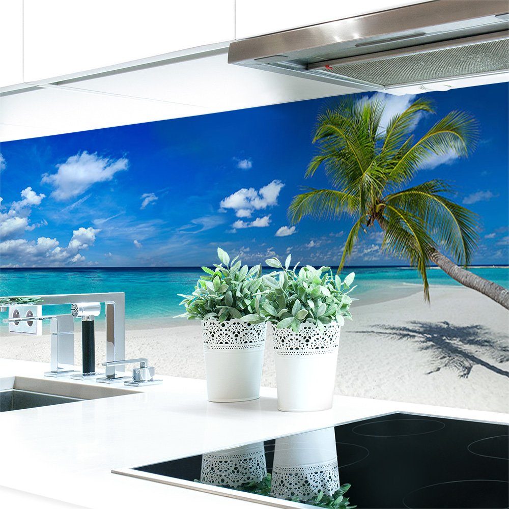 Palmen Strand mm Küchenrückwand DRUCK-EXPERT selbstklebend 0,4 Küchenrückwand Hart-PVC Premium