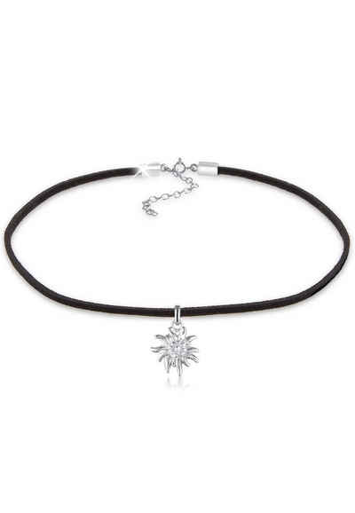 Elli Collier Choker Tracht Edelweiss Textil Schwarz 925 Silber