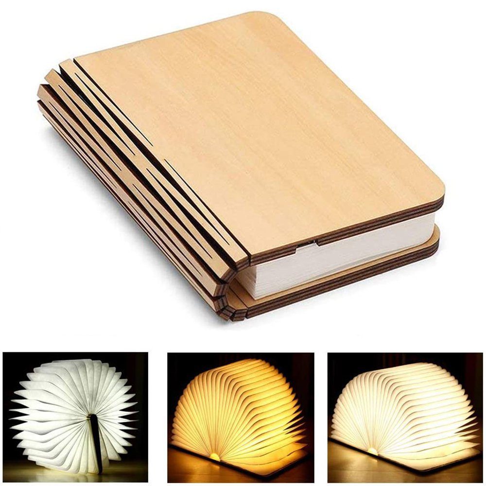 POPOLIC LED Schreibtischlampe Hölzerne Faltende Buchlampe in 3 Farben, USB günstig online kaufen