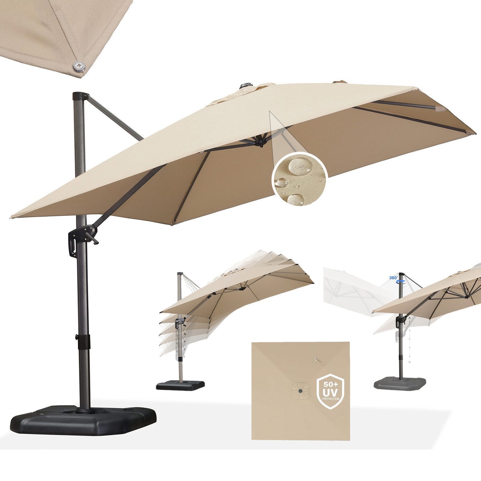 PURPLE LEAF Sonnenschirm Quadratischer Terrassenschirm, Alu Balkonschirm, Groß Ampelschirm, LxB: 250,00x250,00 cm, 360°Rotation, Sonnenschutz UV50+, für Garten, Terrasse, Pool